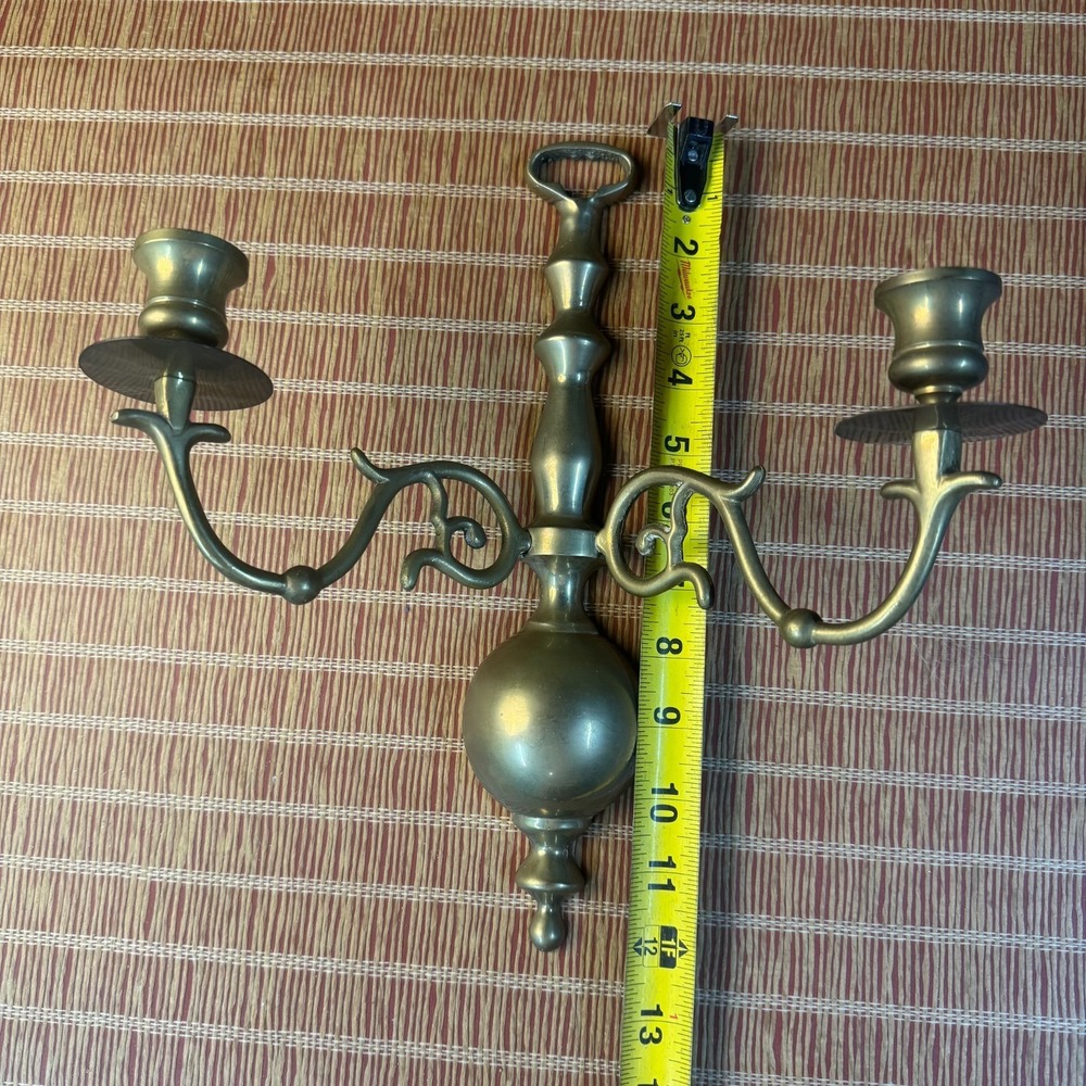 Pair of Brass Wall Sconce Candle Double Arm Candelabra Dark Academia Regency - Picture 6 of 7